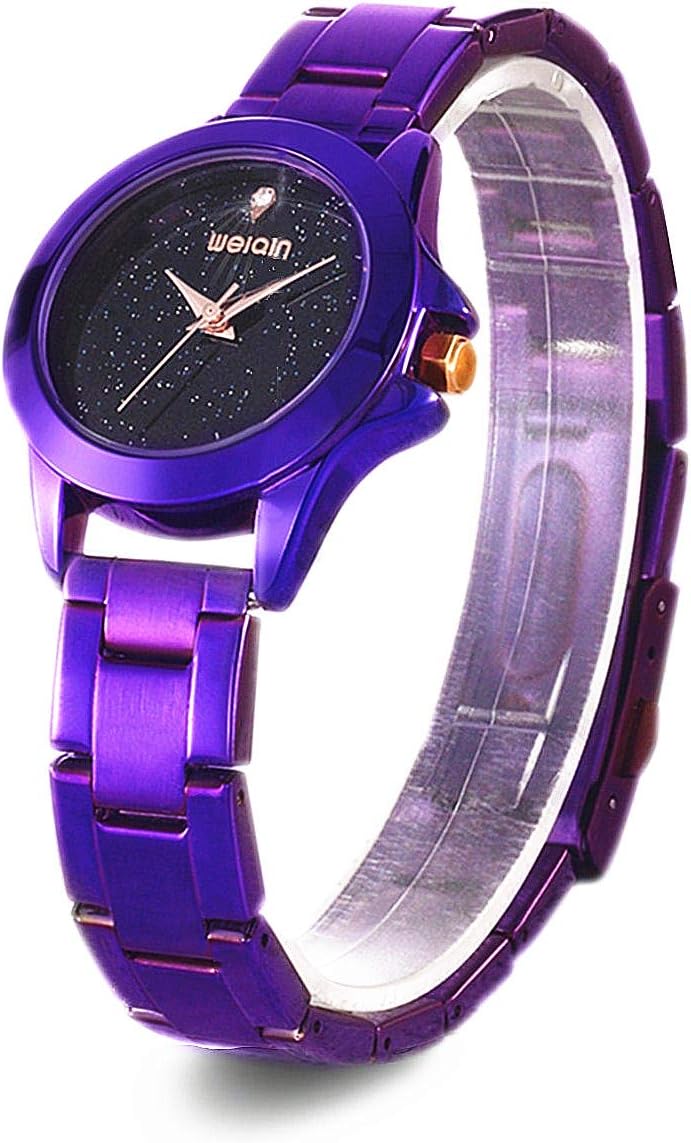 Weiqin Fashion Jewelry Purple Womens Watch, Ladies Elegant Starry Sky Stainless Steel Watches, Bracelet Christmas Gifts Watches for Wome Waterproof