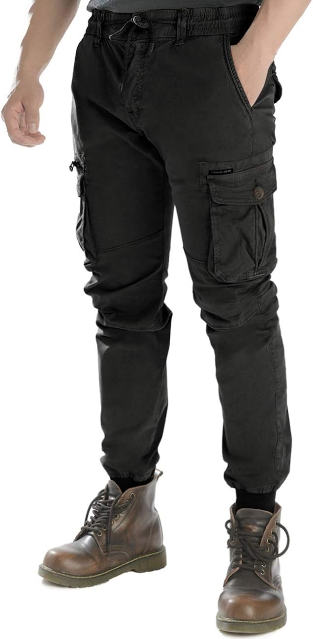 Men Tapered Cargo Pants Slim Fit Chino Joggers Work Trousers with Pockets at  Men’s Clothing store
