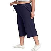 Cheapestbuy Women's Plus Size Capris Wide Leg Crop Casual Pants Comfy Summer Pants with Pockets Drawstring
