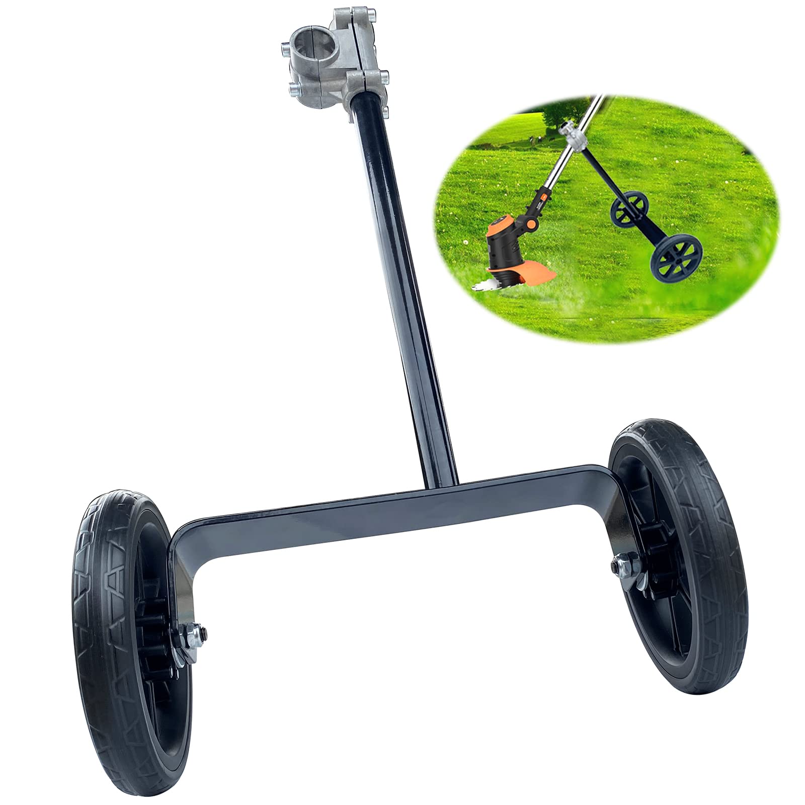 Photo 1 of JOOPSAM 19.48" Adjustable Height String Trimmer Support Wheel with 26mm Handle Clamp, 6" Wheels Walk Behind String Trimmer Auxiliary Attachment for Easy Push Weed Trimmer Grass Cutter