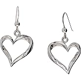 Jewelry Trends Sterling Silver Ribbon Heart Dangle Earrings with CZ's