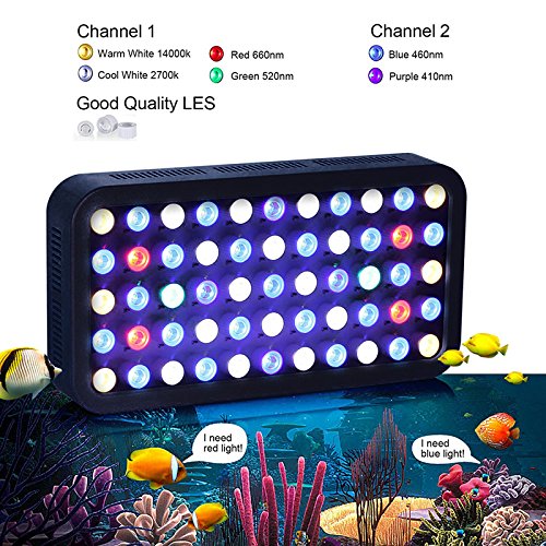 Lightimetunnel 165W LED Aquarium Light Full spectrum Dimmable Hood Lighting for LPS SPS Coral Reef Fish Tank
