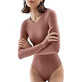 PUMIEY Women's Crew Neck Long Sleeve Bodysuit Second-skin Feel Tops Smoke Cloud Collection