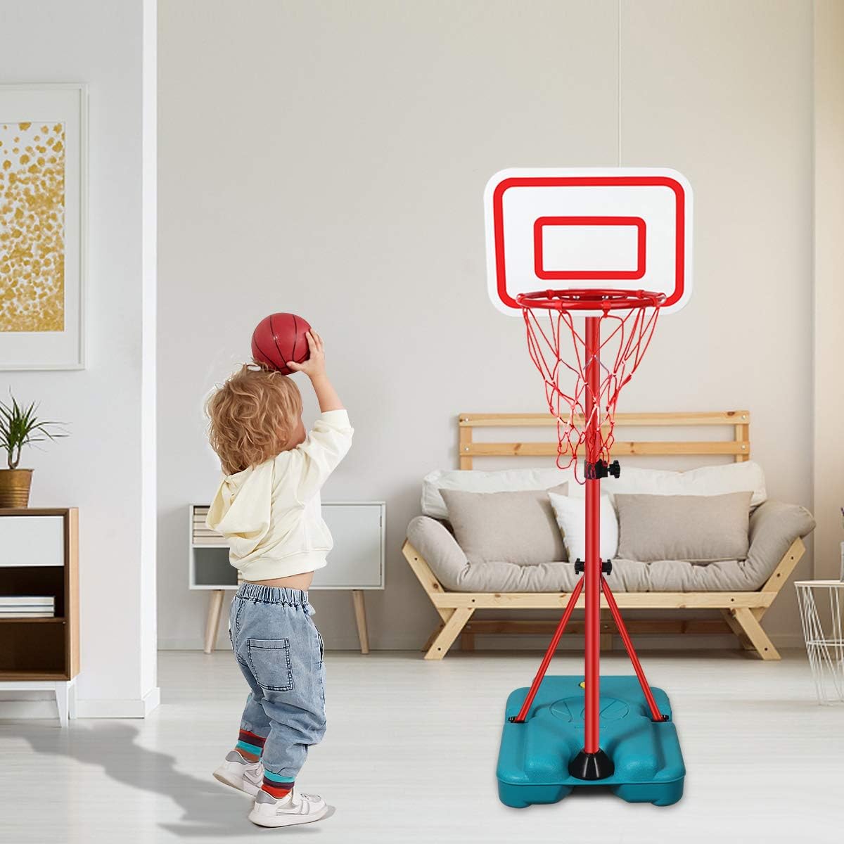 N/C Kids Basketball Hoop Stand Adjustable Height 2.9 ft -6.2 ft Indoor Basketball Hoop Outdoor Toys Outside Backyard Games Mini Hoop Basketball Goal Gifts for Boys Girls Toddlers Age 3 4 5 6 7 8: Toys & Games