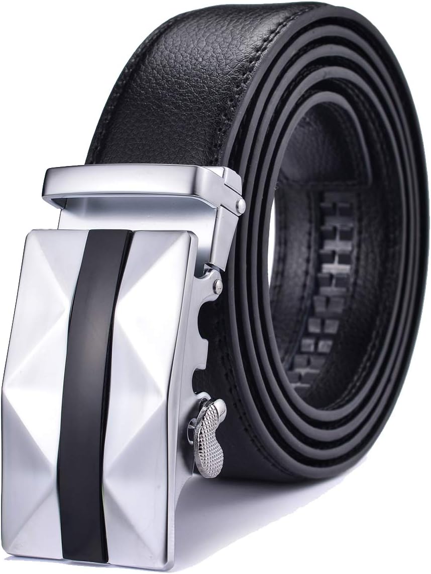 Men's Ratchet Belt with Genuine Leather, Slide Belt for men 1 3/8 inches Wide