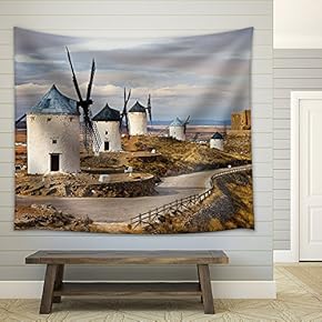 Traditional Spain - Windmills of Don Quixote - Fabric Wall Tapestry Home Decor - 51x60 inches