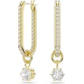 Swarovski Constella drop earrings, Round cut, White, Gold-tone Finish