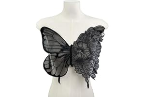 ArrErr Lace Butterfly Applique Wing Embroidery Angle Wings Embroidered Trim Decor Butterflies Sew on Patch Organza Patches Fabric Butterfly Appliques for Wedding Dress DIY Craft Costume Party Black