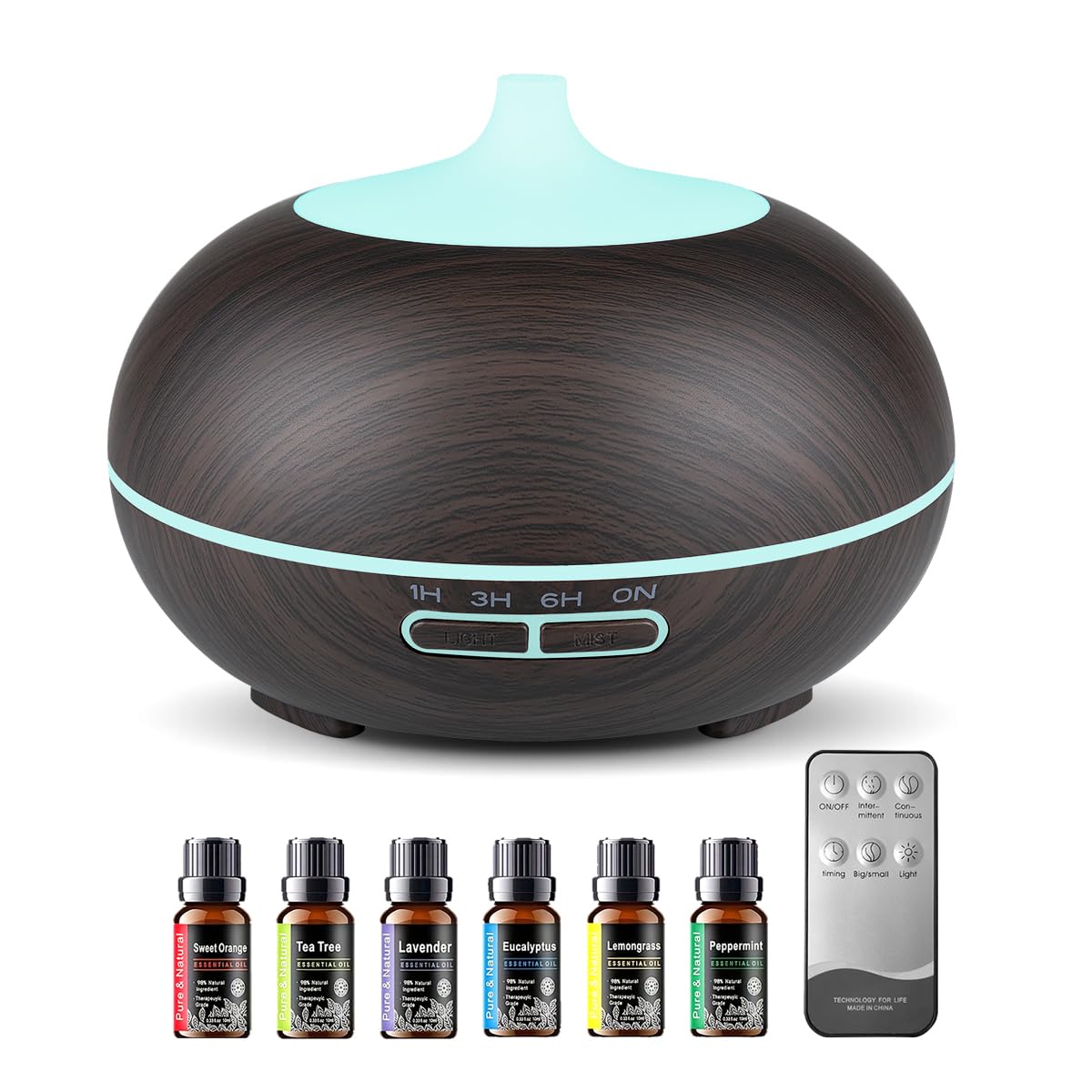 Photo 1 of *****MISSING CHARGER & OIL DIFFUSERS***** 550ml Large Capacity Essential Oil Diffuser with 6 Essential Oil Set, Aromatherapy Ultrasonic Air Humidifier with Timer Setting, 7 Color LED Night Light and Waterless Auto-Off Functions for Home, Spa