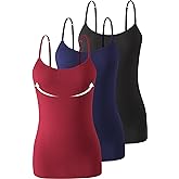 Accbiety 3 Pack Womens Camisole with Built in Bra Adjustable Strap Tank Tops for Women Cami Shelf Bra Cotton Undershirt