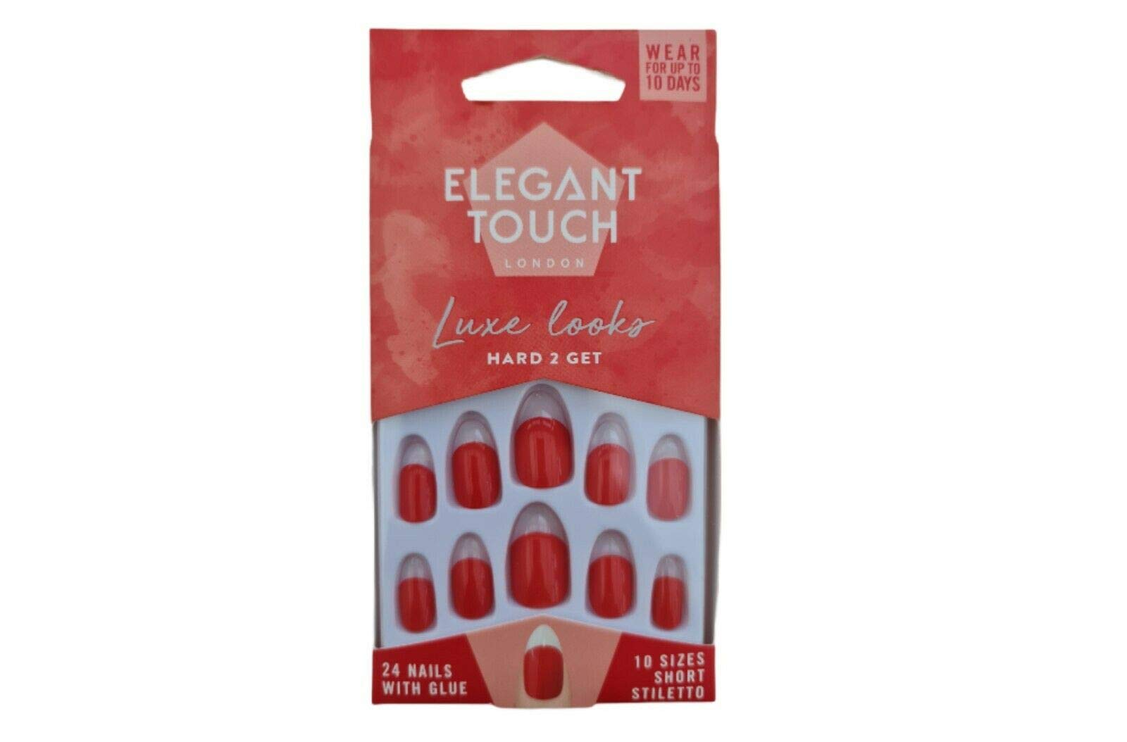 Elegant Touch Luxe Looks Hard 2 Get Red and Clear Glass Stiletto Nails