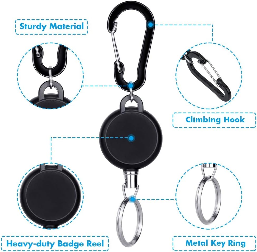 Selizo 5 Pcs Retractable Keychain Retractable Badge Holder Reel Clip ID Badge Holder with Steel Wire Rope, Black - Image 5