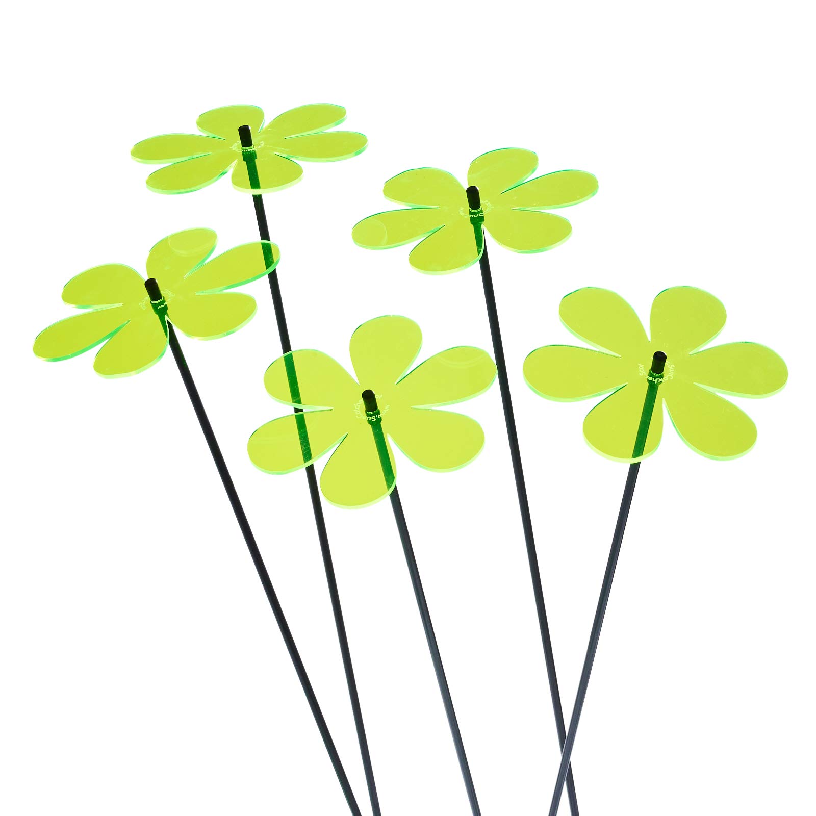 SunCatcher Garden Decor Glowing Daisy Set of 5 Large Ornamental Garden Stakes 75cm, 29.5 inch high Outdoor Yard Lovely Gift for Gardener, Colour:Green
