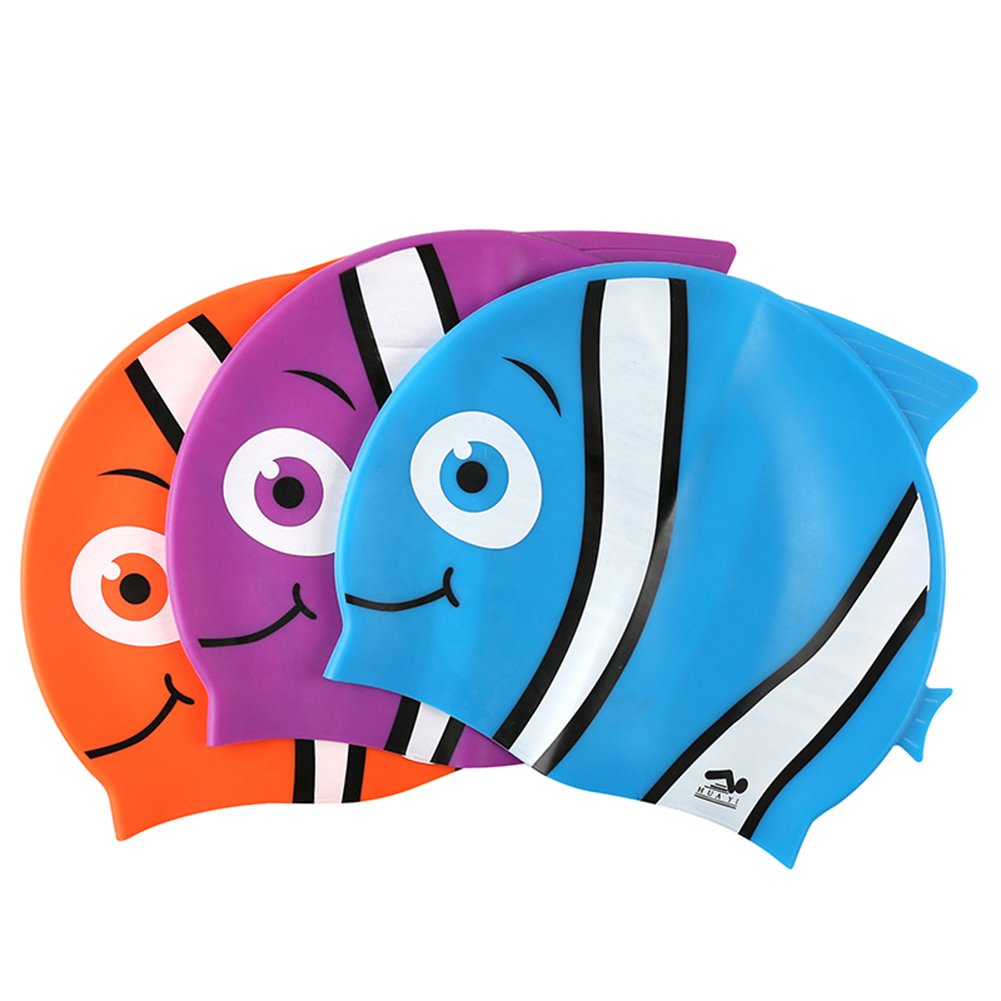 Kids Swim Hats, Fun Design [Silicone] Boys Swim Cap Animal Fish Shaped