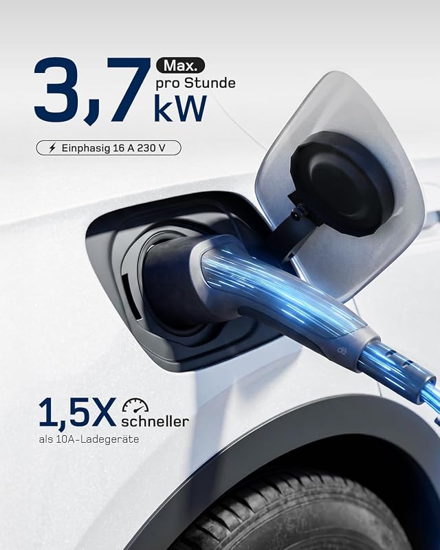 3,7kW Typ 2 Ladekabel Schuko mit APP, EV Charger mit 7,5m Kabel, 6-16A