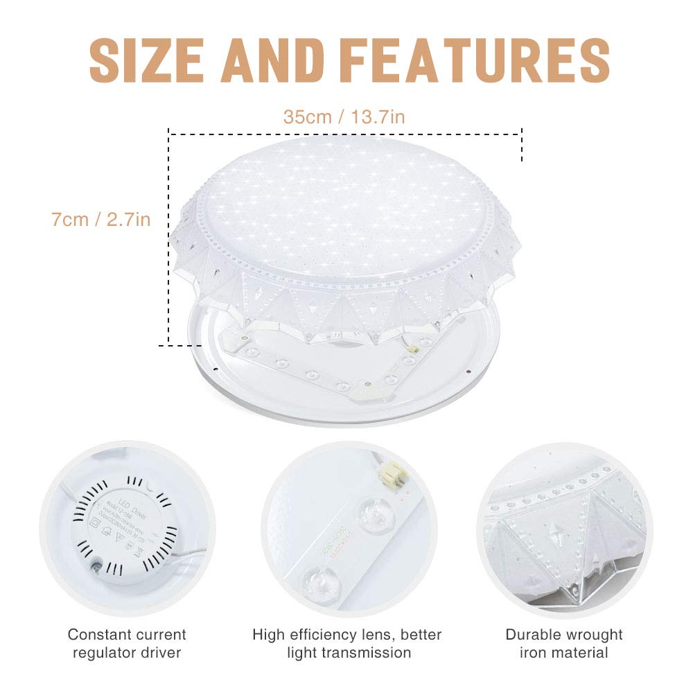 Neporal 6000K LED Ceiling Light Flush Mount 14 Inch 18W 200W Equivalent Contemporary Ceiling Light Fixture for Kitchen Bedroom Hallway Balcony 85-160 Sq.ft