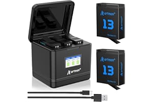 Artman Hero 13 Batteries 2300mAh 2-Pack for Hero13 Black, LCD 3-Channel Fast Charger Fully Compatible with GoPro Hero 13 Batt