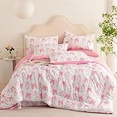 Jolusere Pink Bow Comforter Set Queen Size Pink Floral Comforter for Girls Kids Romantic Princess Style Bowknot Bedding Set Ultra Soft Reversible Garden Flower Comforter Sets with 2 Pillowcases 3Pcs