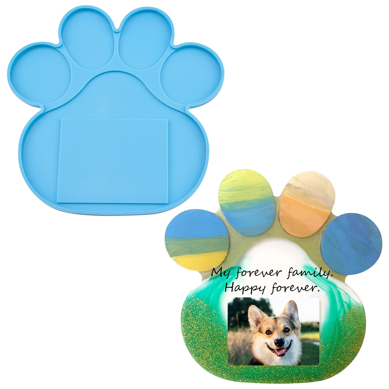 CRAFFANCY Pet Memorial Tombstone Mold, 1 Piece Dog Paw Shape Epoxy Resin Mould Photo Frame Mold for Puppy Remembrance Craft