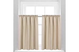 Valea Home Waffle Weave Textured Bathroom Window Curtains Water Repellent Short Curtains Window Covering Half Window Curtains Kitchen Tiers 45 inch Length, Taupe, Set of 2
