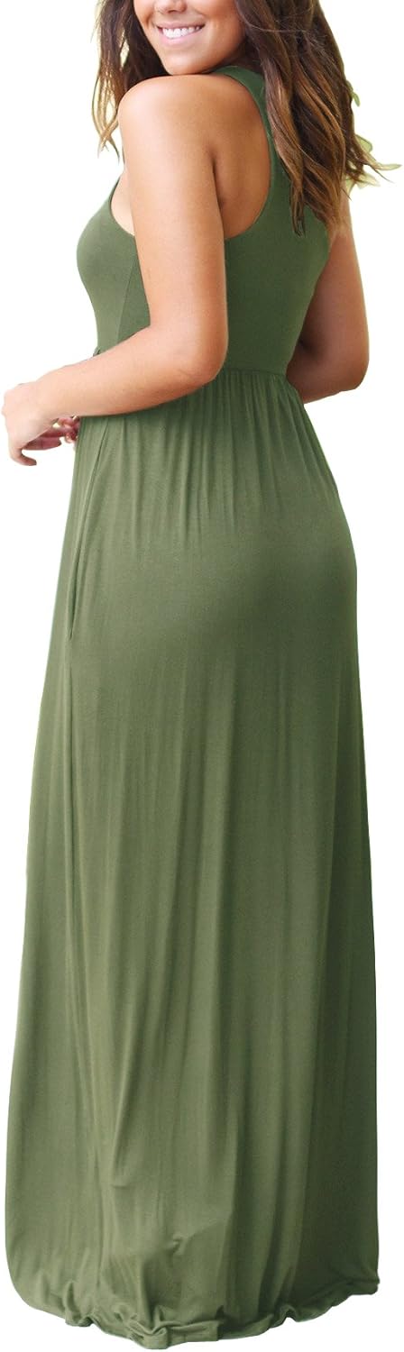 GRECERELLE Women's Sleeveless Racerback Loose Plain Maxi Dresses Casual Long Dresses with Pockets at  Women’s Clothing store
