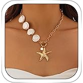 Fdesigner Shell Necklaces for Women Starfish Necklace Chain Gold Beach Jewelry