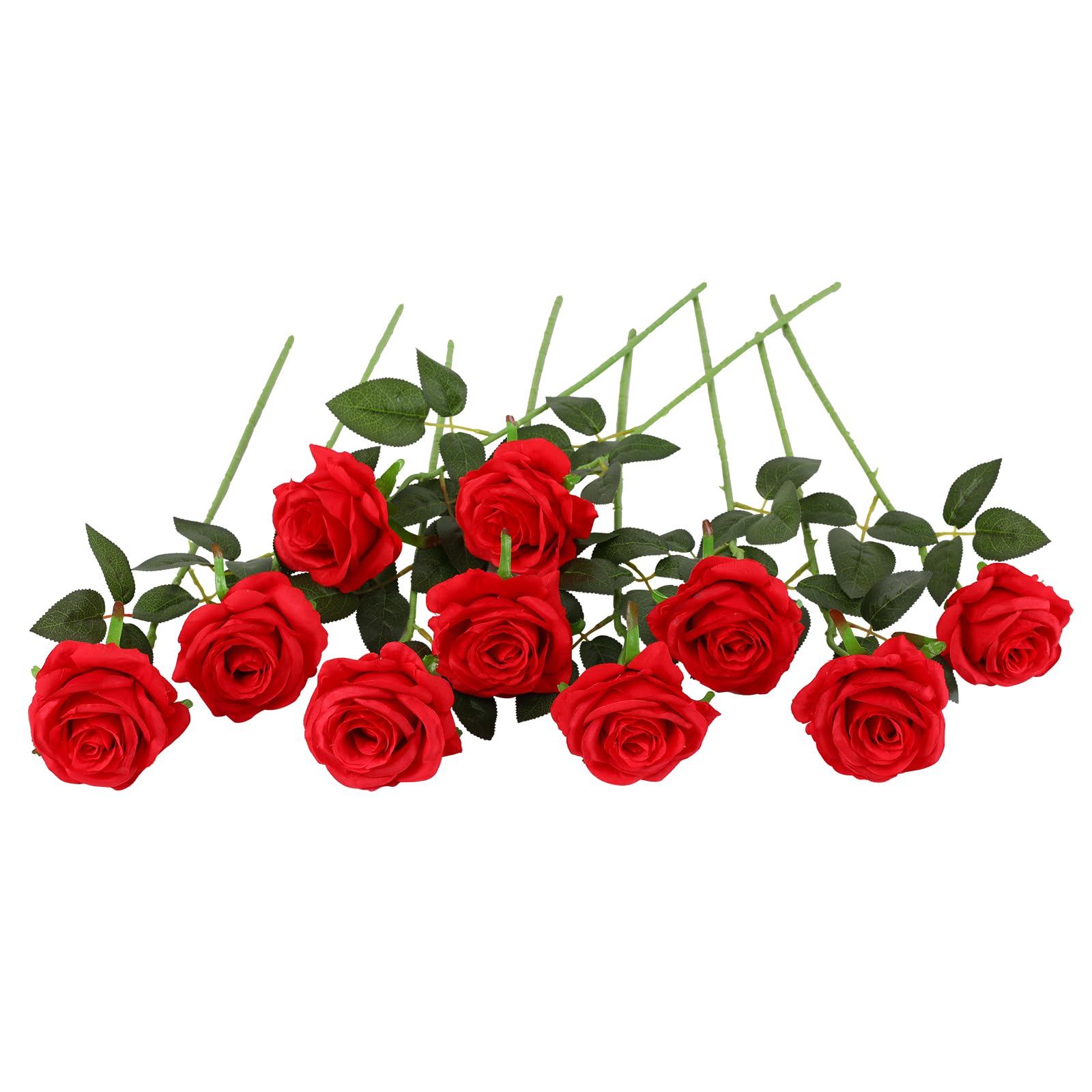 Nubry Artificial Silk Rose Flower Single Stem Lifelike Fake Rose for Wedding Bouquet Floral Arrangements Home Party Centerpiece Decoration, 10pcs (Red)