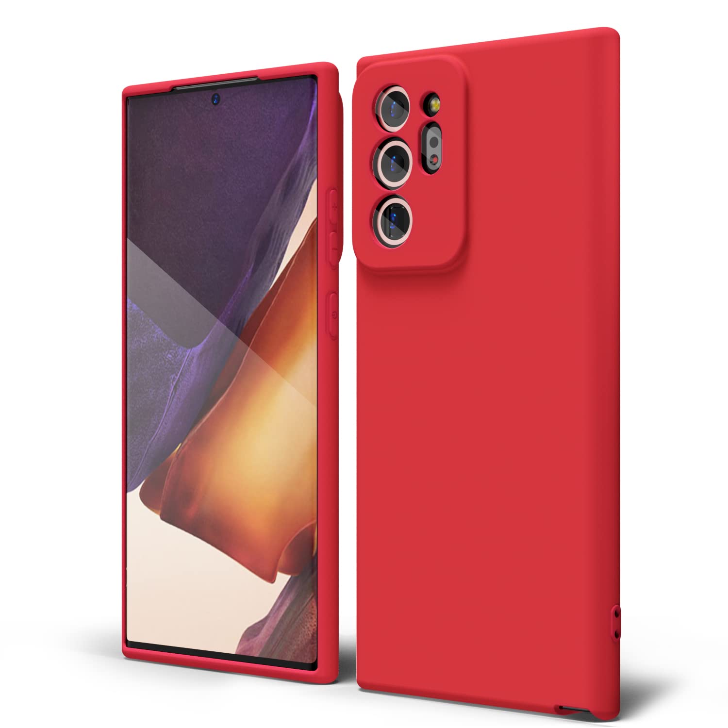 oakxco for Samsung Galaxy Note 20 Ultra Phone Case Liquid Silicone, Cute Thin Slim Soft Rubber TPU Plain Smooth Gel Cover for Women Girl, Matte Solid Protective & Shockproof, Red