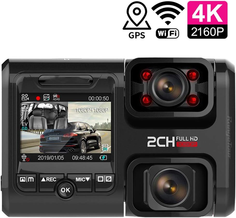 RR-YRR Dual Lens Car DVR 4K 2160P WiFi Sensor GPS Recorder 360 Degree Panorama 2 Camera Driving Recorder Video Recorder Night Vision Camera 170 Degree Wide Angle,128g
