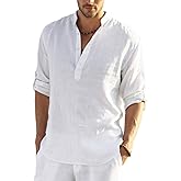 COOFANDY Men's Cotton Linen Henley T-Shirt Long Sleeve Hippie Casual Beach T-Shirts