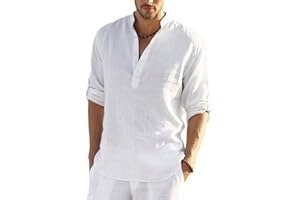 COOFANDY Men's Casual Long Sleeve Henley Shirts Cotton Linen Premium Beach T-Shirt