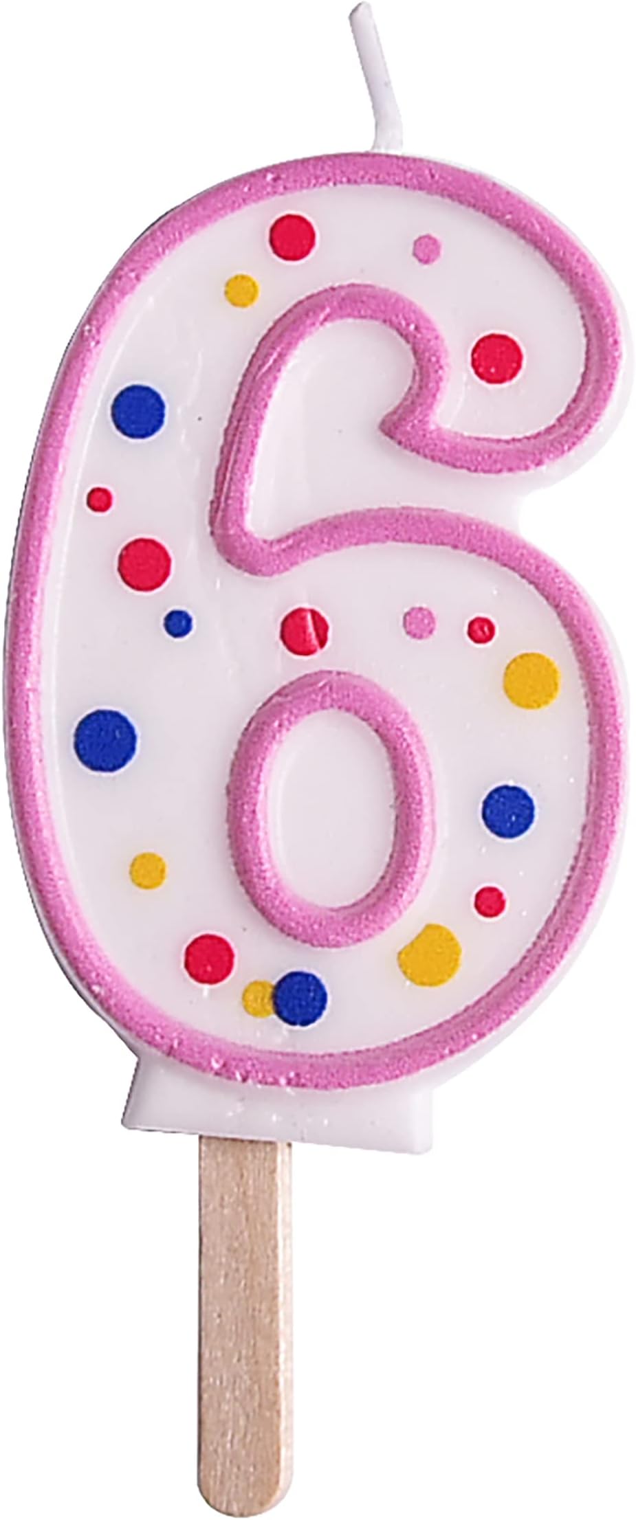 PME Pink Number 6 Candle with Polka Pots 63 mm Cake Candle