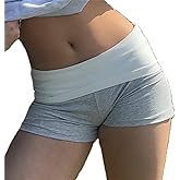 Women Y2k Fold Over Striped Shorts Cute Contrast Color Elastic Low Waist Slim Fit Micro Shorts Pjs Mini Sleep Bottoms