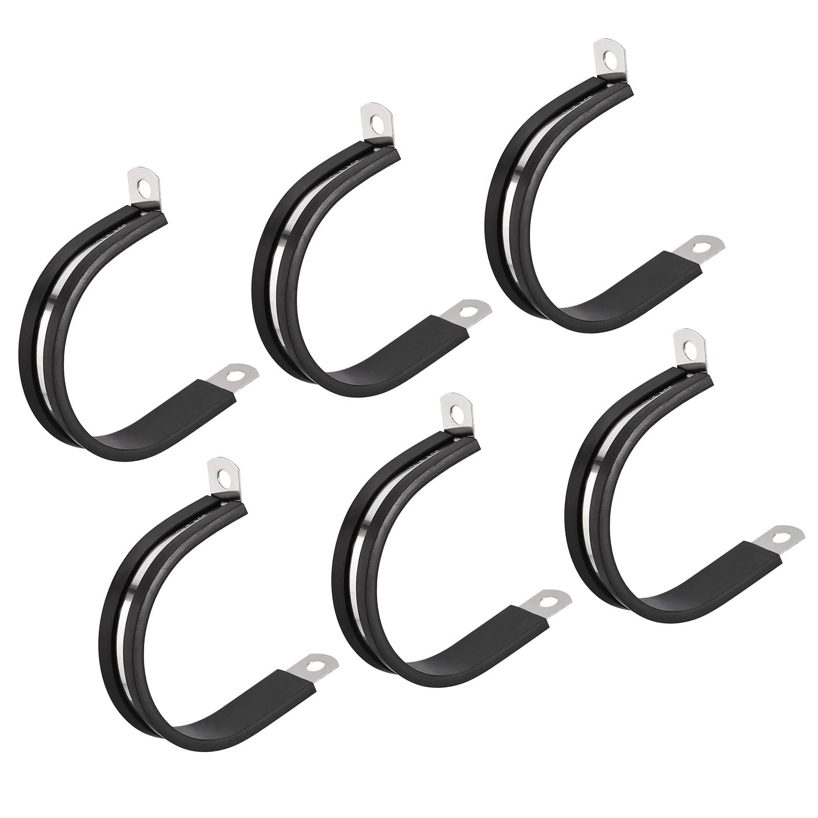 MACHSWON 6Pcs 1-13/16 Inch(46mm) Cable Clamp, Rubber Cushioned Insulated Clamp 304 Stainless Steel R Shape Bracket Metal Pipe Clamp Tube Holder for Wire Hose Tube