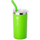 Bluwing Skinny Tumbler with Straw-12 oz Insulated Travel Coffee Tumbler Stainless Steel Double Wall Coffee Mug, Sweat-Free (Apple Green)