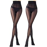 Aaronano 2 Pairs Women's Shiny Pantyhose Sheer Shimmer Tights 40D Silky Pantyhose Oil High Waist Stockings