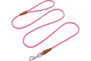 Boswany 5 FT Pink Puppy Leash for Small Dogs - 1/5" Lightweight & Soft Cotton Braided Rope Dog Leash for Tiny Breeds/Cats Dai