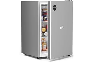 Upstreman 2.5 Cu.Ft All-Refrigerator Mini Fridge, Single Door Small Refrigerator, Dorm Fridge with 7 Adjustable Thermostat, Compact Refrigerator for Office, Bedroom or Dorm, Silver-CR26