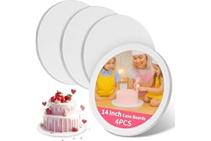 WINKIO Cake Boards 14 Inch Round – 4 Pack 1/2 Inch Thick Cake Drums with Full Wrapped Edges, Corrugated Cake Base Board for Wedding, Party, Baking & Multi-Layer Cakes (White)