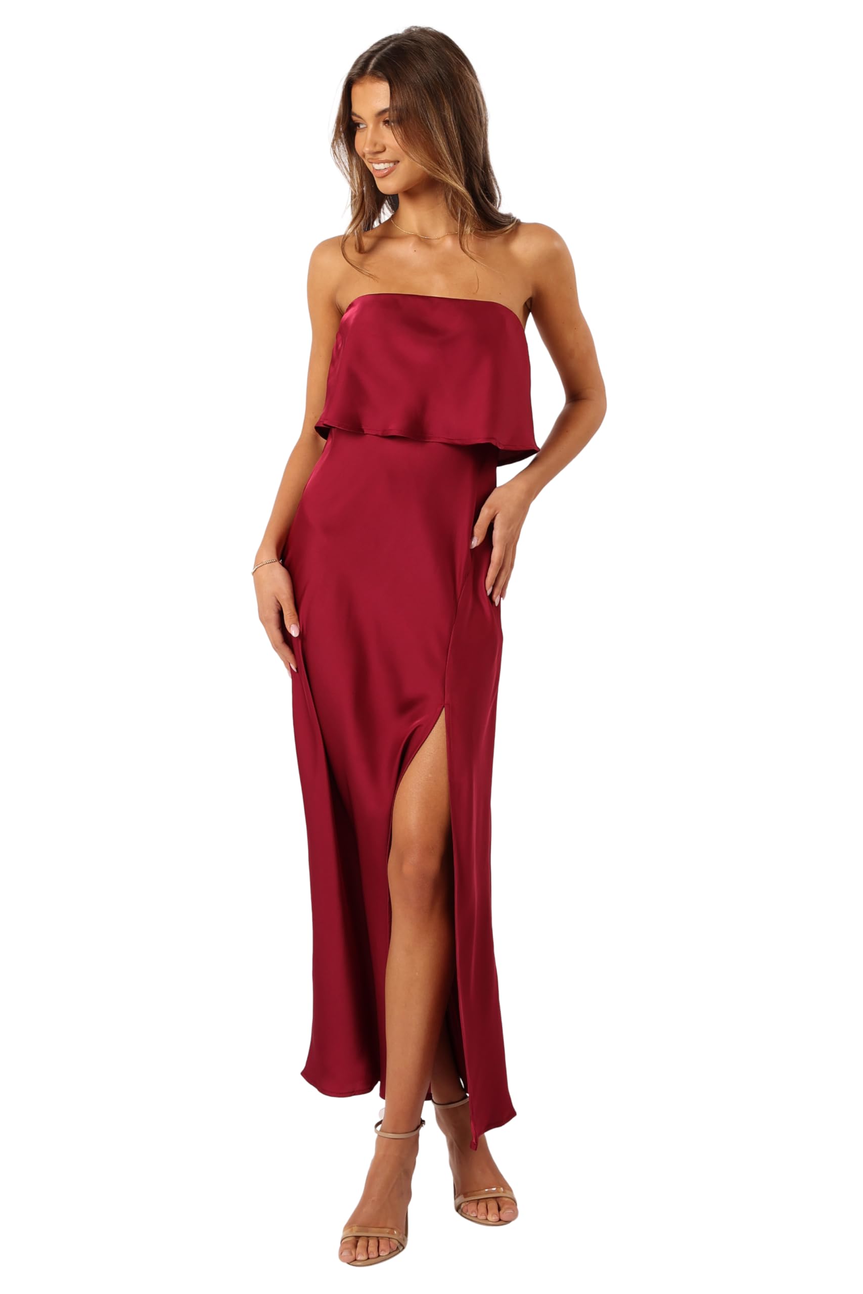 Photo 1 of (CUT TAG) Petal & Pup Women's Vienna Strapless Midi Dress, Berry
