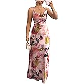 Floerns Women's Floral Sleeveless Cami Maxi Dress Elegant Criss Cross Draped Cocktail Dresses