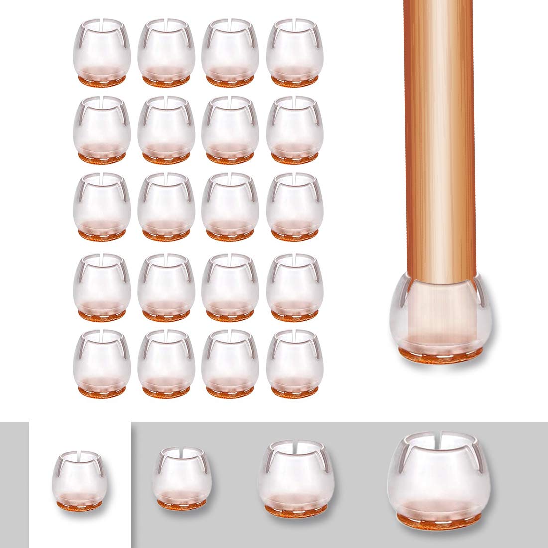 HONGECB Silicone Stuhlbeinkappen, 20pcs Transparent Round Floor Protector Caps for 12-16MM Rundle Beine, Geruchsneutral with Rubber Grip Material