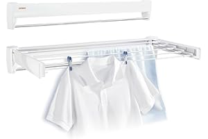 Leifheit Wall Mounted Clothes Drying Rack with 5 Rods and Foldable Design, White