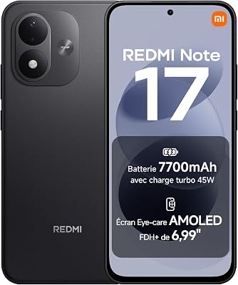 REDMI Note 17, Smartphone 4+128 Go, Noir, Batterie 7700 mAh