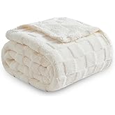 NEWCOSPLAY Super Soft Twin Blanket Ivory Premium Silky Flannel Fleece 3D Checkered Lightweight Bed Blanket All Season Use (Ivory Checkered, Twin(60"x80"))