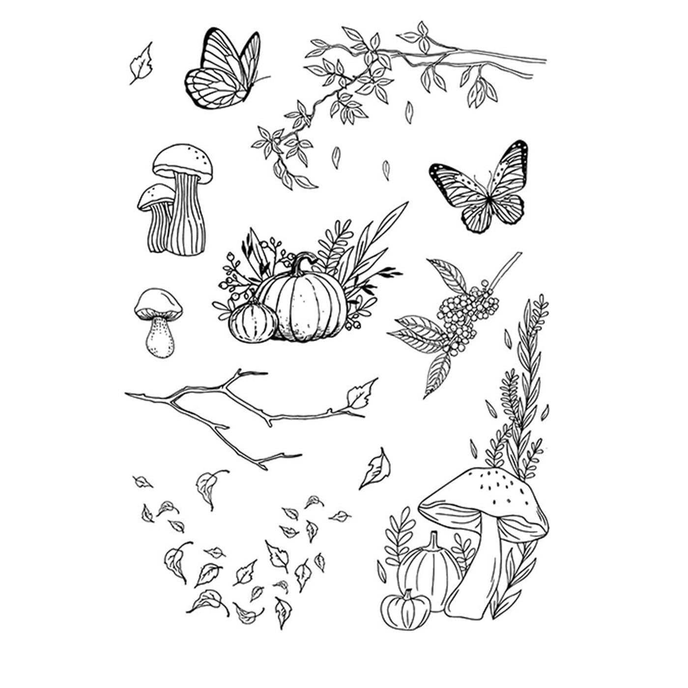 arriettycraft Autumn Blessings Pumpkin Mushroom Falling Leaves Butterfly Clear Stamps for Card Making Decoration and DIY Scrapbooking