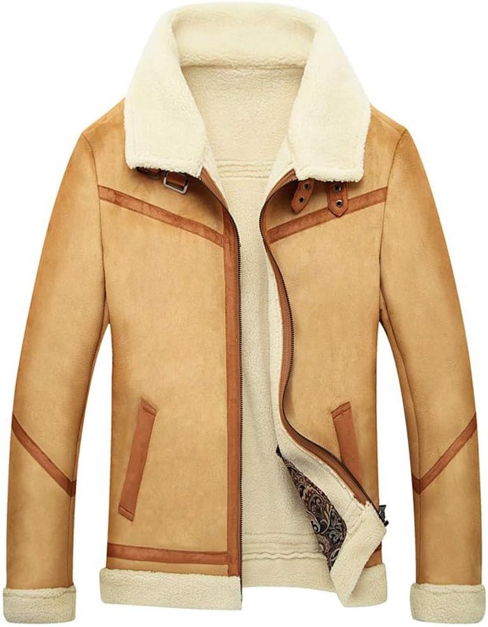 Mens Sherpa Wool Coat Lamb Velvet Fur Jacket Men Suede Parka in Autumn Winter
