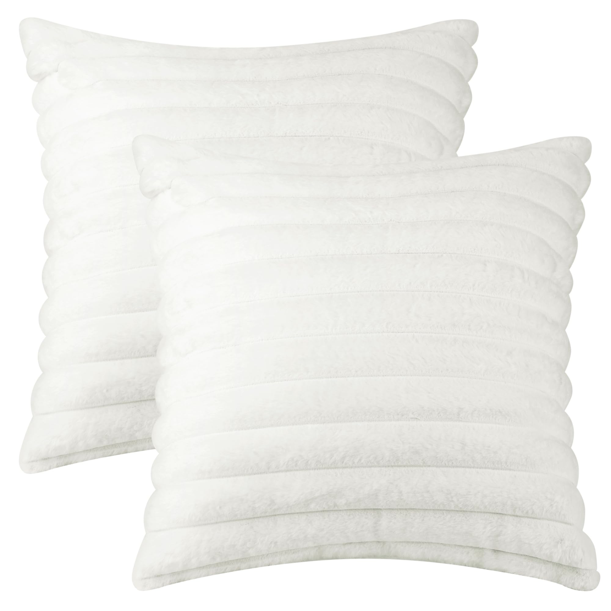 Uxcell 2 Pcs Double-Sided Plush Faux Fur Throw Pillow Covers Soft Fluffy Striped Pillow Covers for Home Decor Beige 45 x 45 cm
