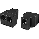 Uvital RJ12 6P6C 1 Female to 2 Female Phone Line Splitters, Black 2 Pack | Telephone Landline Cable Connector and Separator for Phone, Fax or Phone Device Use