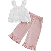 Rourufy Toddler Girl Clothes Little Girls Lace Crop Top Straight Leg Pants Set Kids T Shirt Matching Spring Summer Outfit